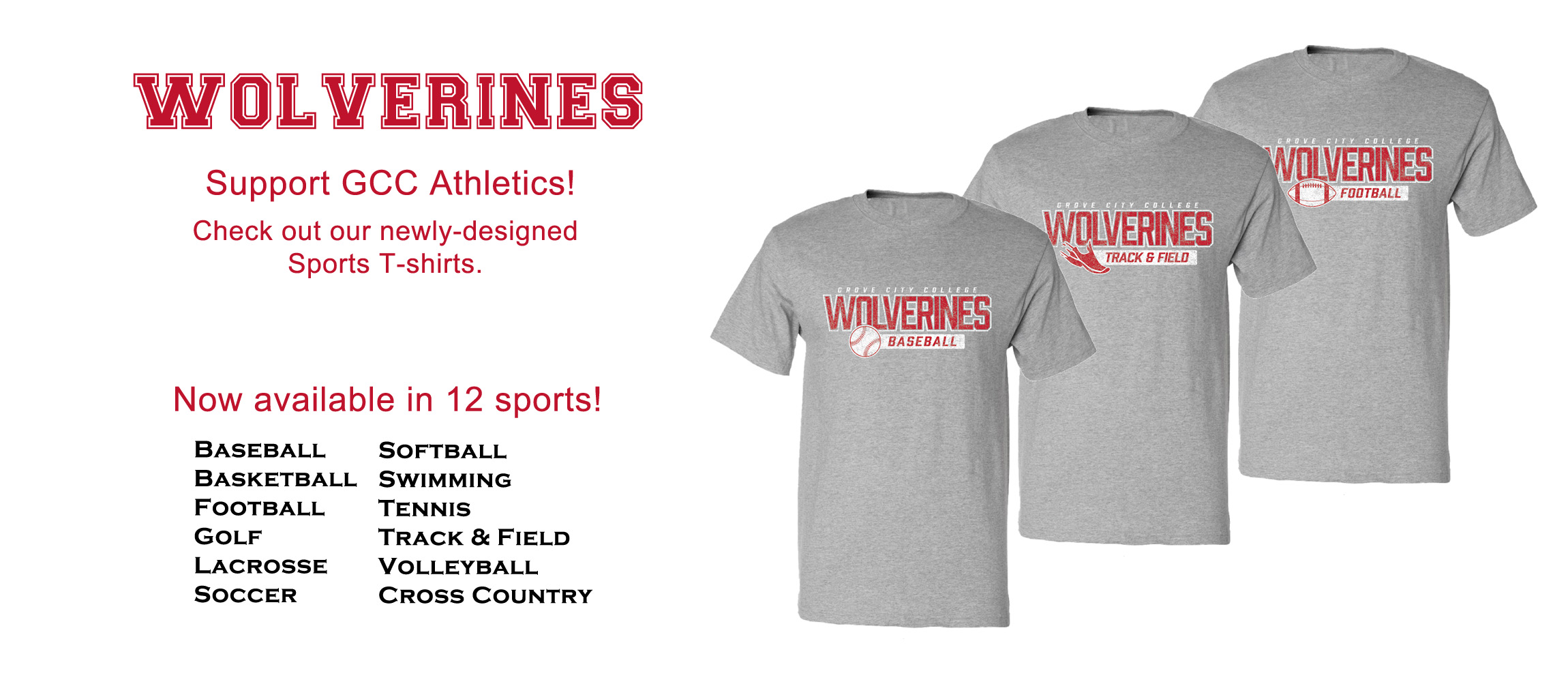 Support GCC Athletics.  Check out our newly designed Sports T-Shirts